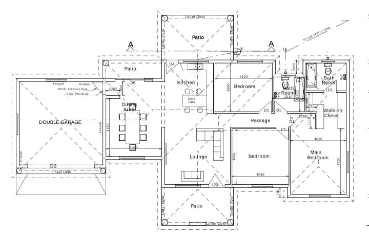Architectural floor plan drawing of a three bedroom home with double garage